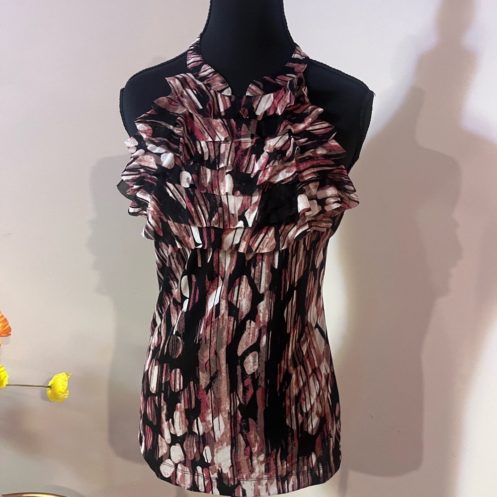 The Limited Black and Pink Ruffled Halter Blouse